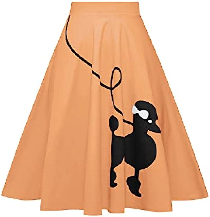 ZEZCLO Women's Dog Printed High Waist Poodle Skirt 50s Vintage Loose Fold Pleated A-line Zipper Skirts