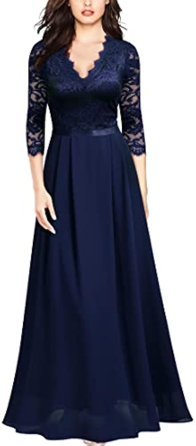 MISSMAY Women's Formal Floral Lace 2/3 Sleeves Long Evening Party Maxi Dress