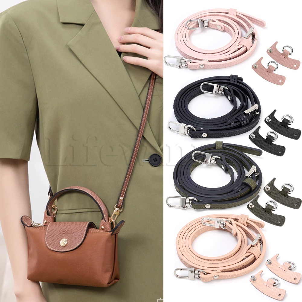 1Set Leather DIY Bag Strap Transformation For Longchamp Mini Tote Bag Shoulder Strap Set Buckle Crossbody Strap Bag Accessories Punch-free